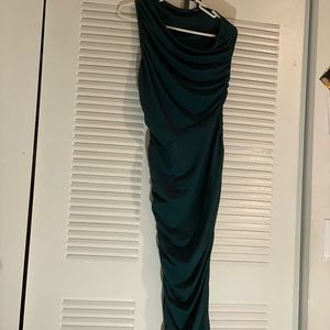 One shoulder dress emerald green